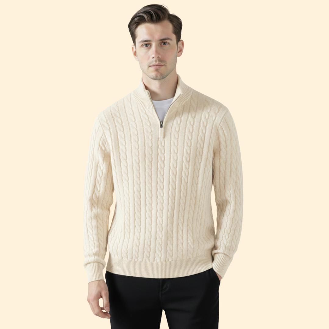 Men's Cable Knit Quarter Zip Sweater