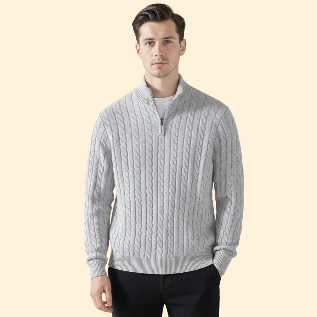 Men's Cable Knit Quarter Zip Sweater