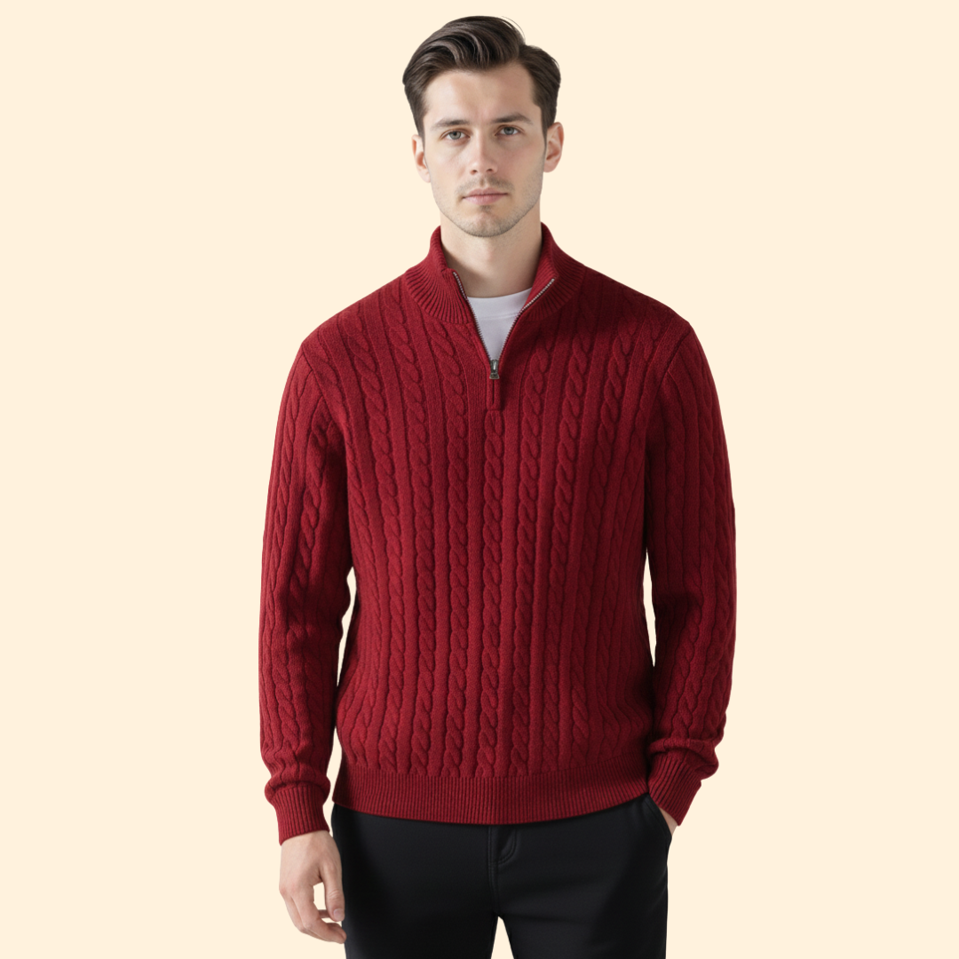 Men's Cable Knit Quarter Zip Sweater