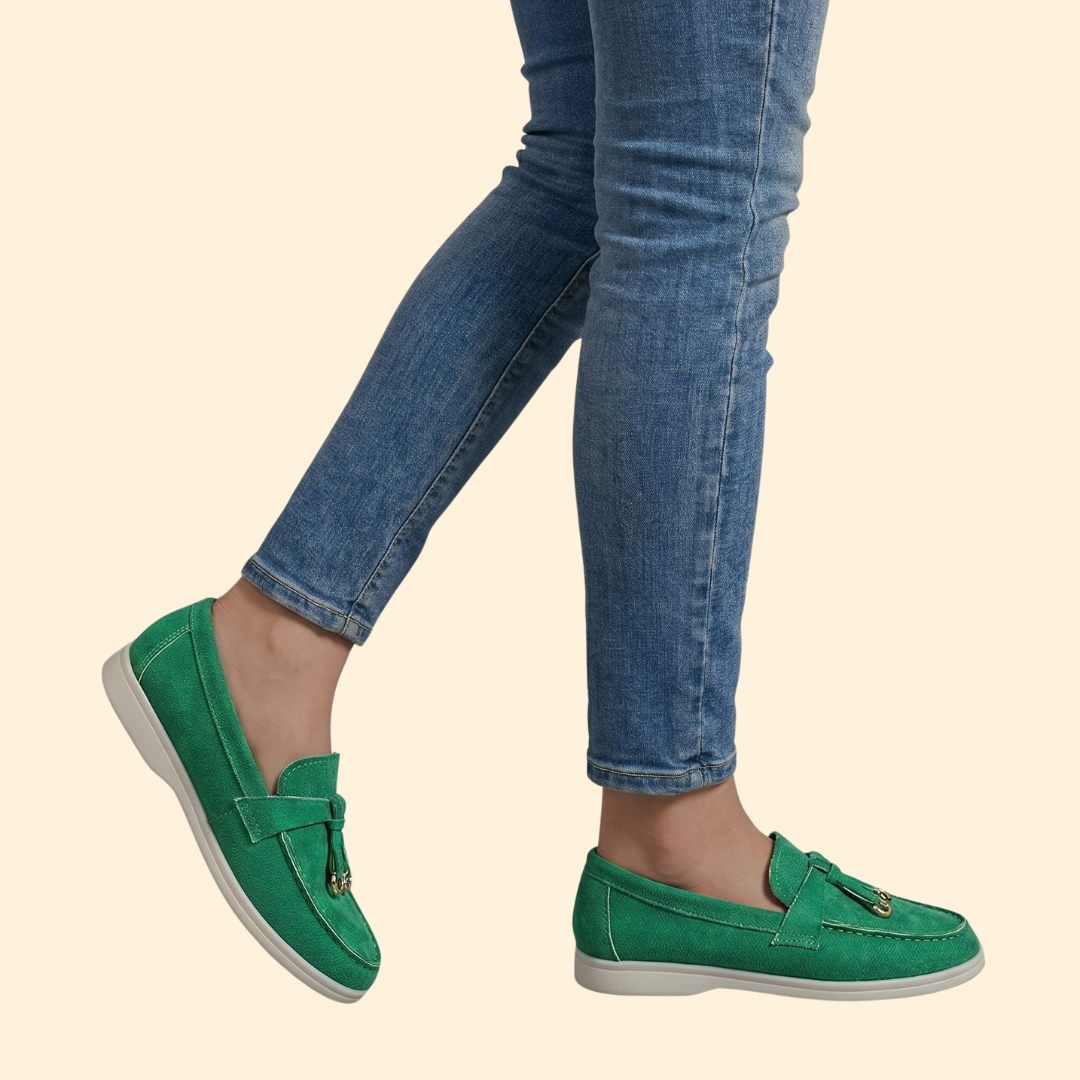 Women’s Suede Loafers with Metallic Tassel Detail