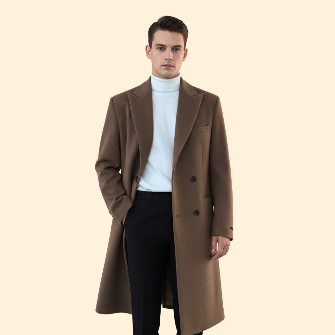 Men's Long Overcoat Double Breasted Front