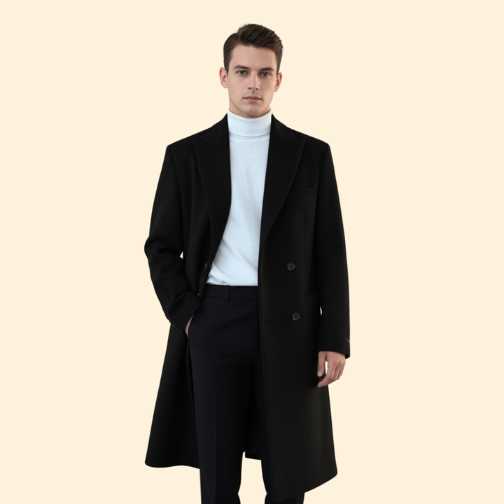 Men's Long Overcoat Double Breasted Front