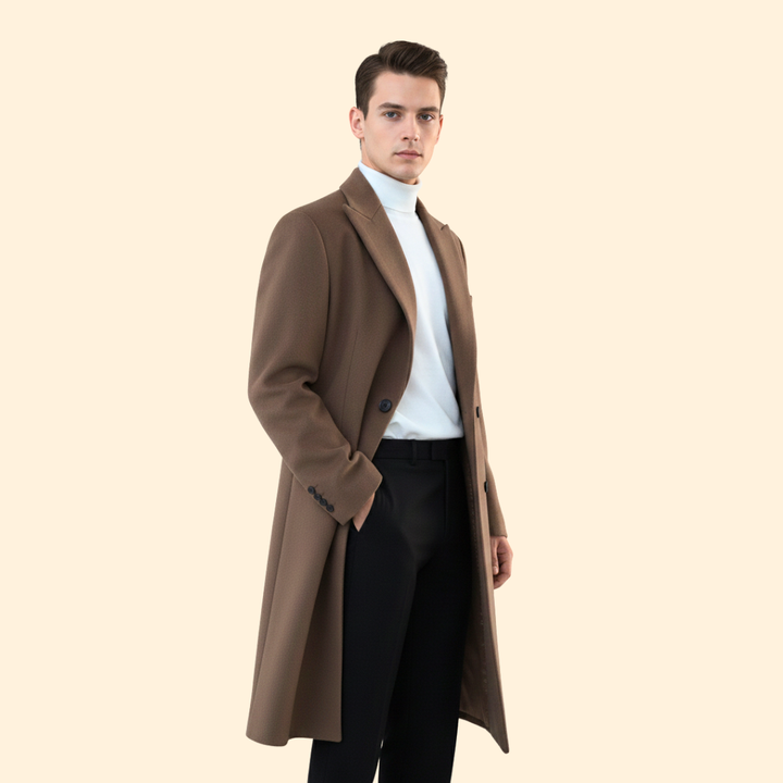 Men's Long Overcoat Double Breasted Front