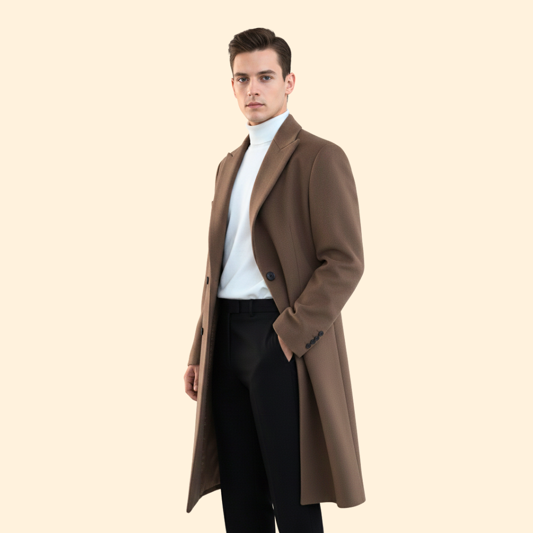 Men's Long Overcoat Double Breasted Front