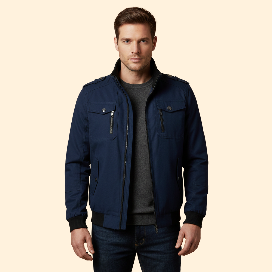 Men’s Bomber Jacket with Multiple Utility Pockets