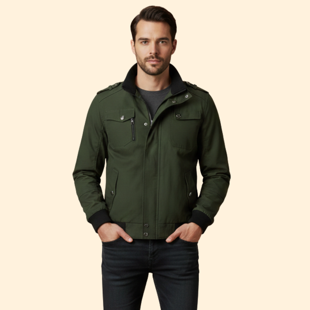 Men’s Bomber Jacket with Multiple Utility Pockets