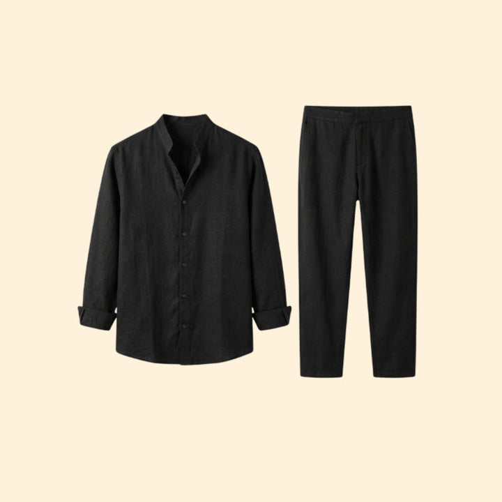 Men’s Button-Down Set with V-Neck Collar