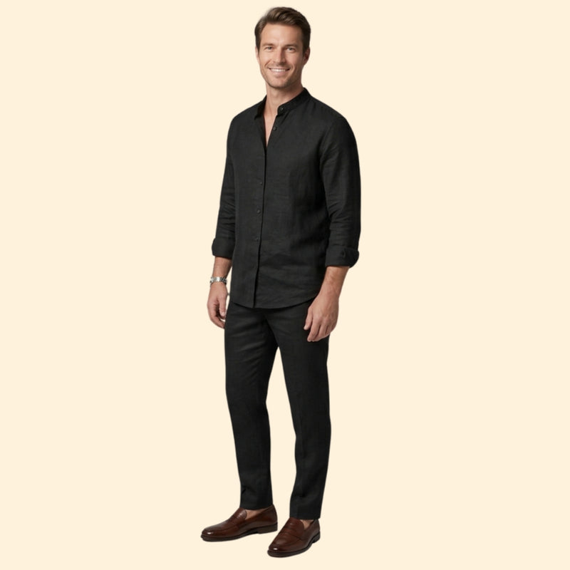 Men’s Button-Down Set with V-Neck Collar