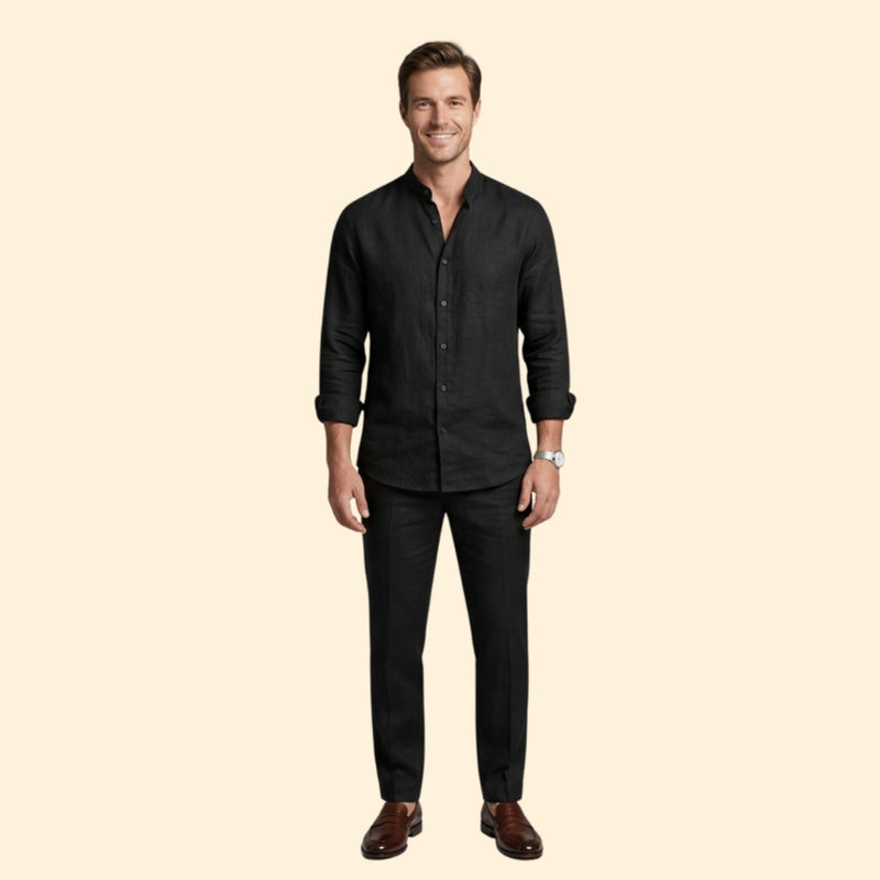 Men’s Button-Down Set with V-Neck Collar