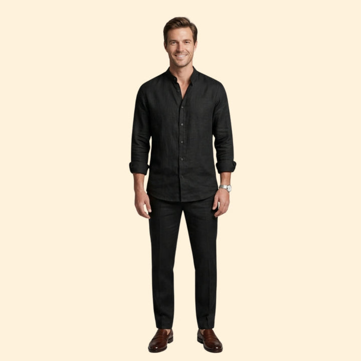 Men’s Button-Down Set with V-Neck Collar