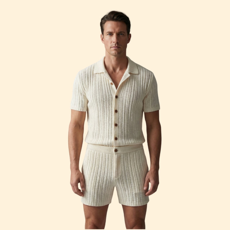 Men’s Button-Up Shirt with Drawstring Shorts
