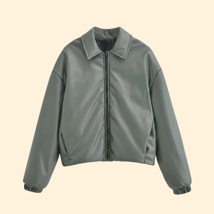 Women’s Bomber Jacket with Front Zipper and Collar