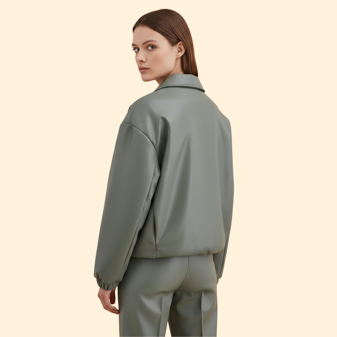 Women’s Bomber Jacket with Front Zipper and Collar