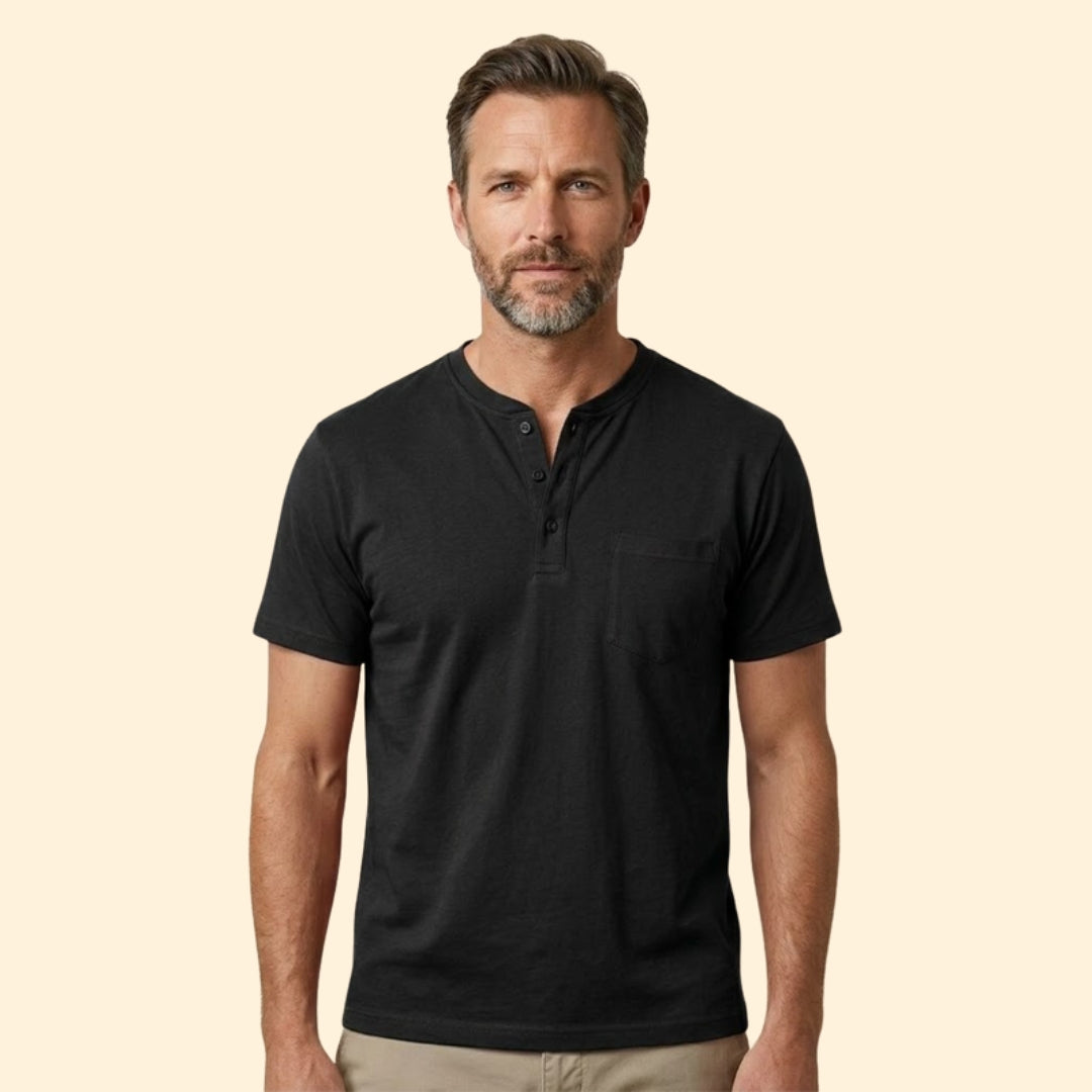 Men’s Casual T-Shirt with Buttoned Henley Neck