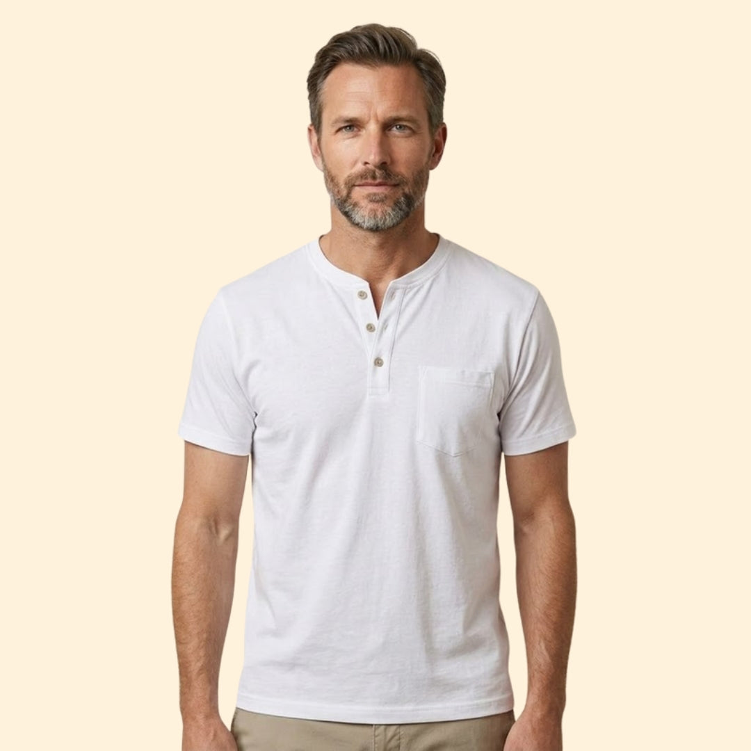 Men’s Casual T-Shirt with Buttoned Henley Neck