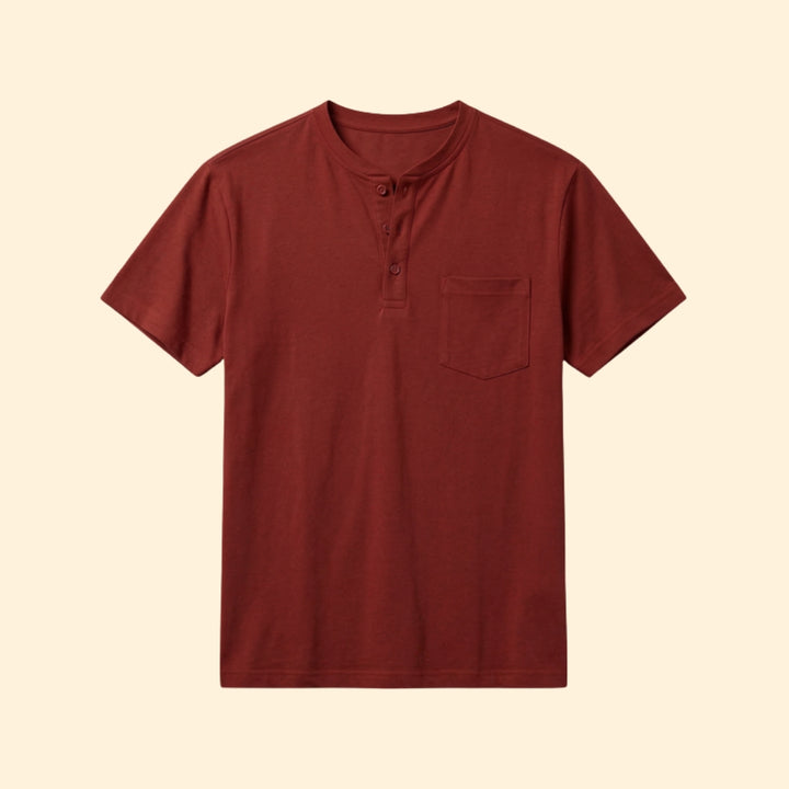 Men’s Casual T-Shirt with Buttoned Henley Neck