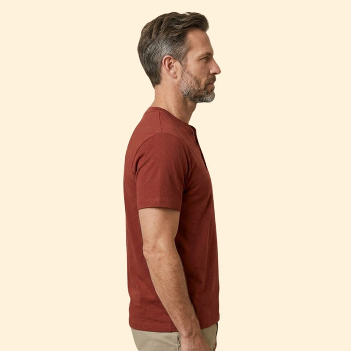 Men’s Casual T-Shirt with Buttoned Henley Neck