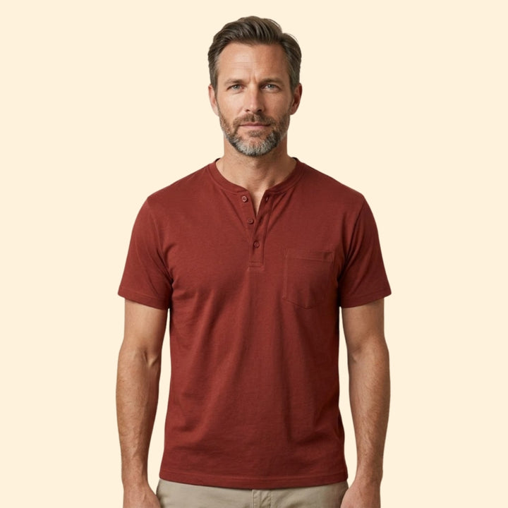 Men’s Casual T-Shirt with Buttoned Henley Neck