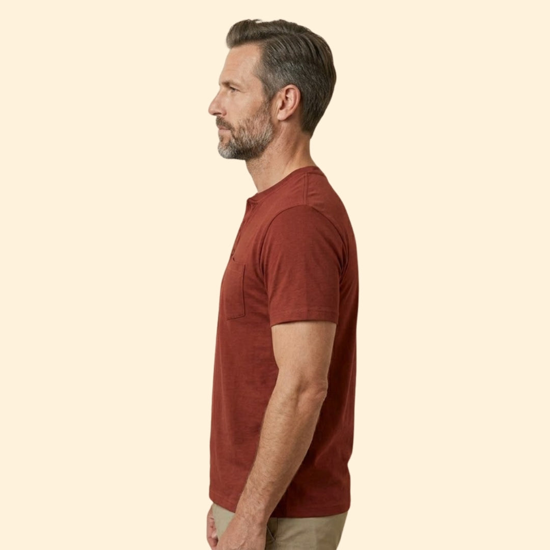 Men’s Casual T-Shirt with Buttoned Henley Neck