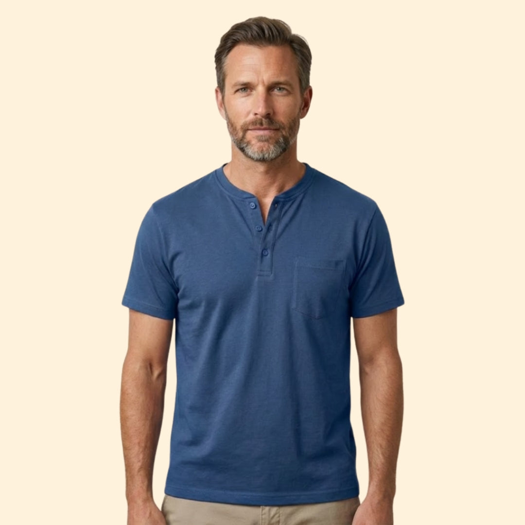 Men’s Casual T-Shirt with Buttoned Henley Neck