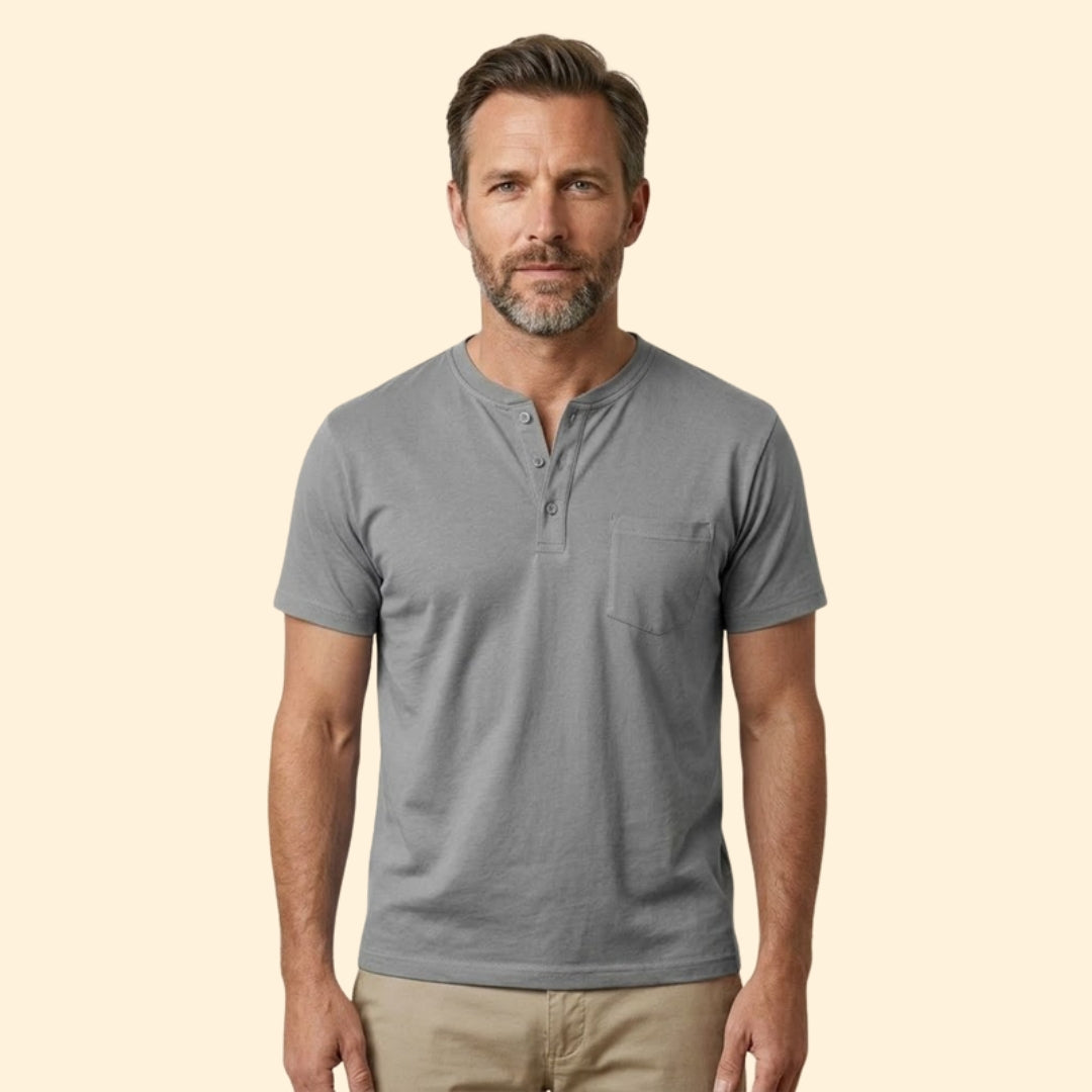 Men’s Casual T-Shirt with Buttoned Henley Neck