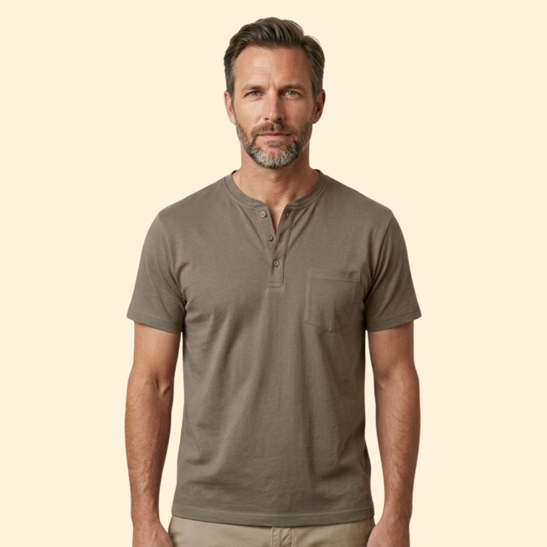 Men’s Casual T-Shirt with Buttoned Henley Neck