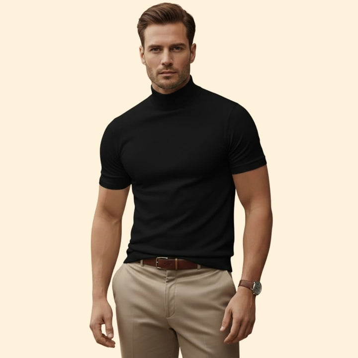 Men’s Casual T-Shirt with Mock Neck Detail