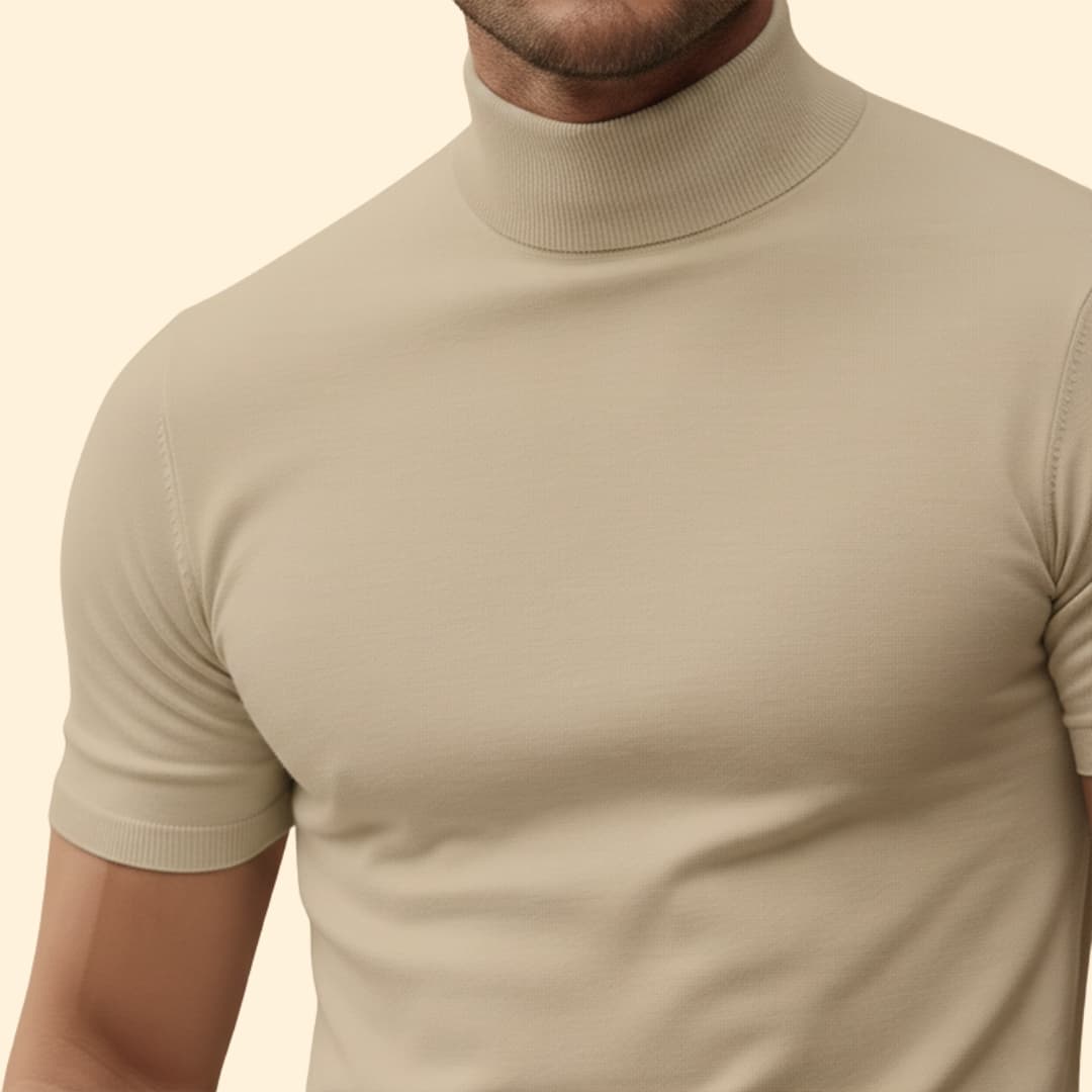 Men’s Casual T-Shirt with Mock Neck Detail