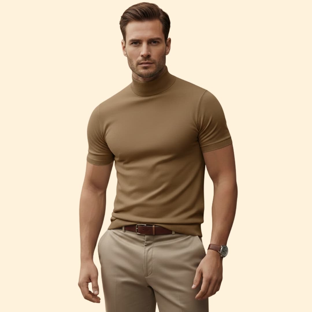 Men’s Casual T-Shirt with Mock Neck Detail