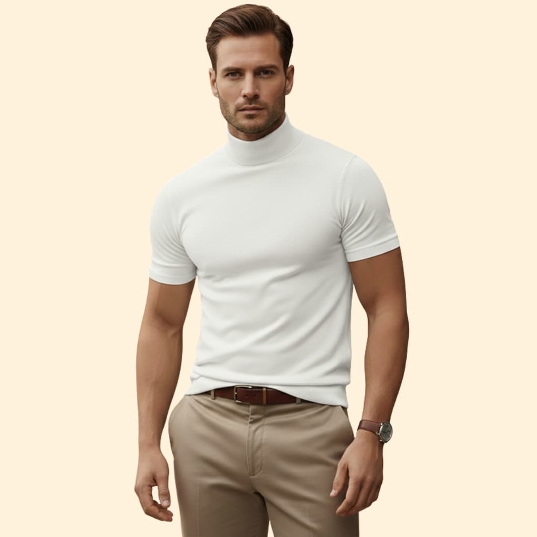 Men’s Casual T-Shirt with Mock Neck Detail