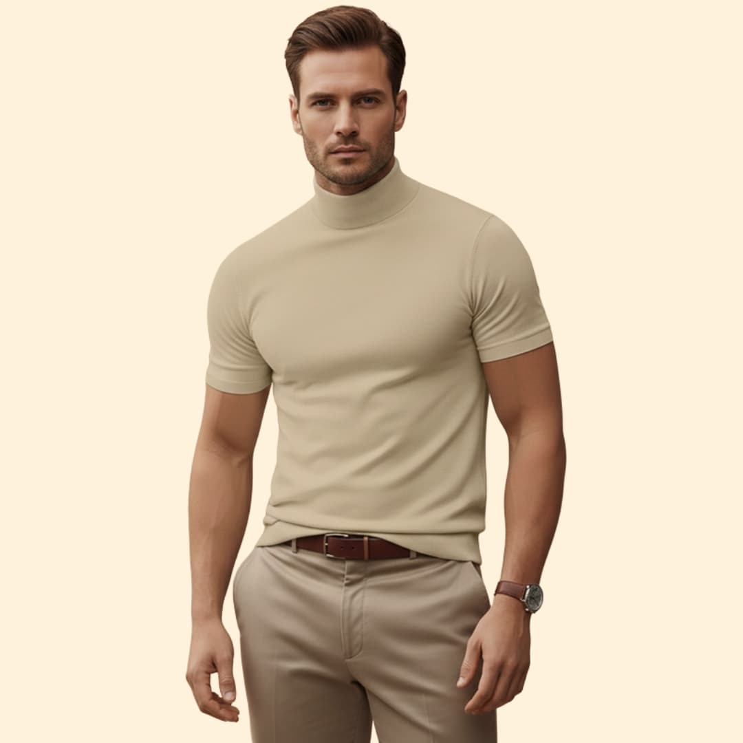 Men’s Casual T-Shirt with Mock Neck Detail