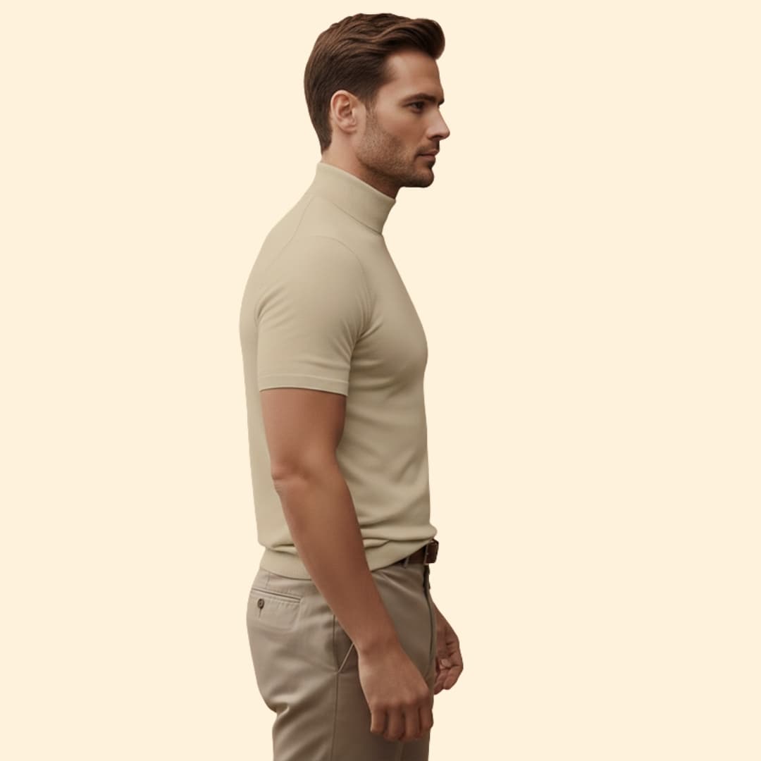 Men’s Casual T-Shirt with Mock Neck Detail