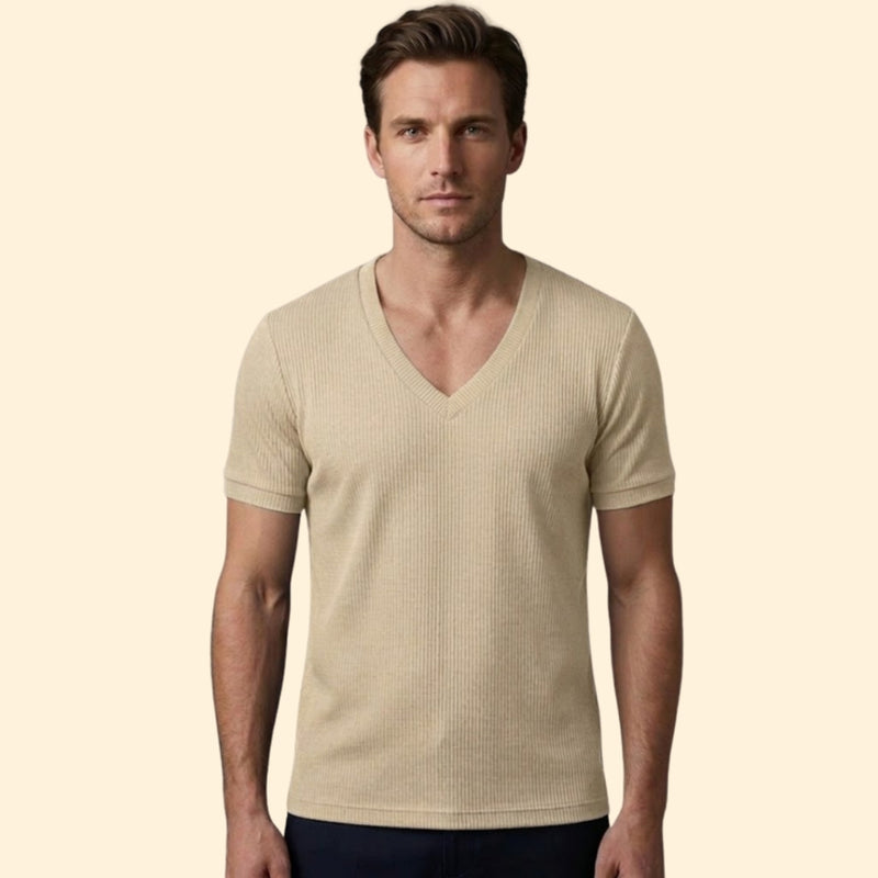Men’s Casual V-Neck T-Shirt with Ribbing