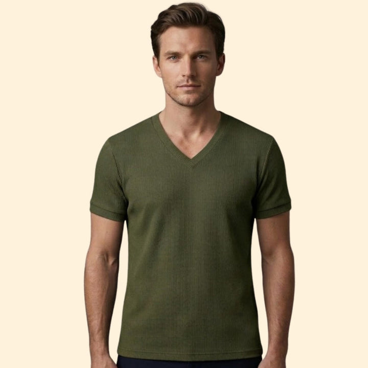 Men’s Casual V-Neck T-Shirt with Ribbing