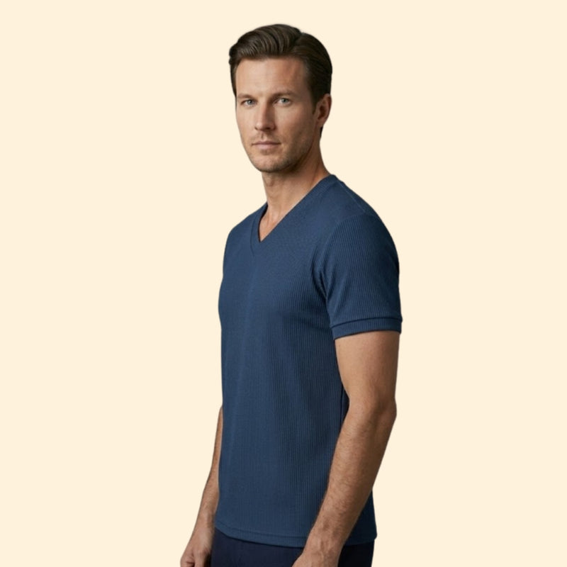 Men’s Casual V-Neck T-Shirt with Ribbing