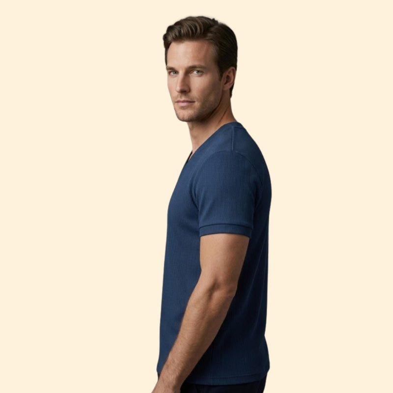 Men’s Casual V-Neck T-Shirt with Ribbing
