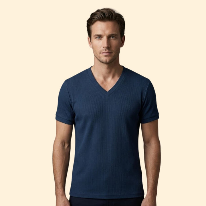 Men’s Casual V-Neck T-Shirt with Ribbing