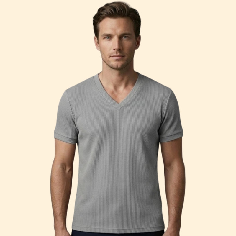 Men’s Casual V-Neck T-Shirt with Ribbing