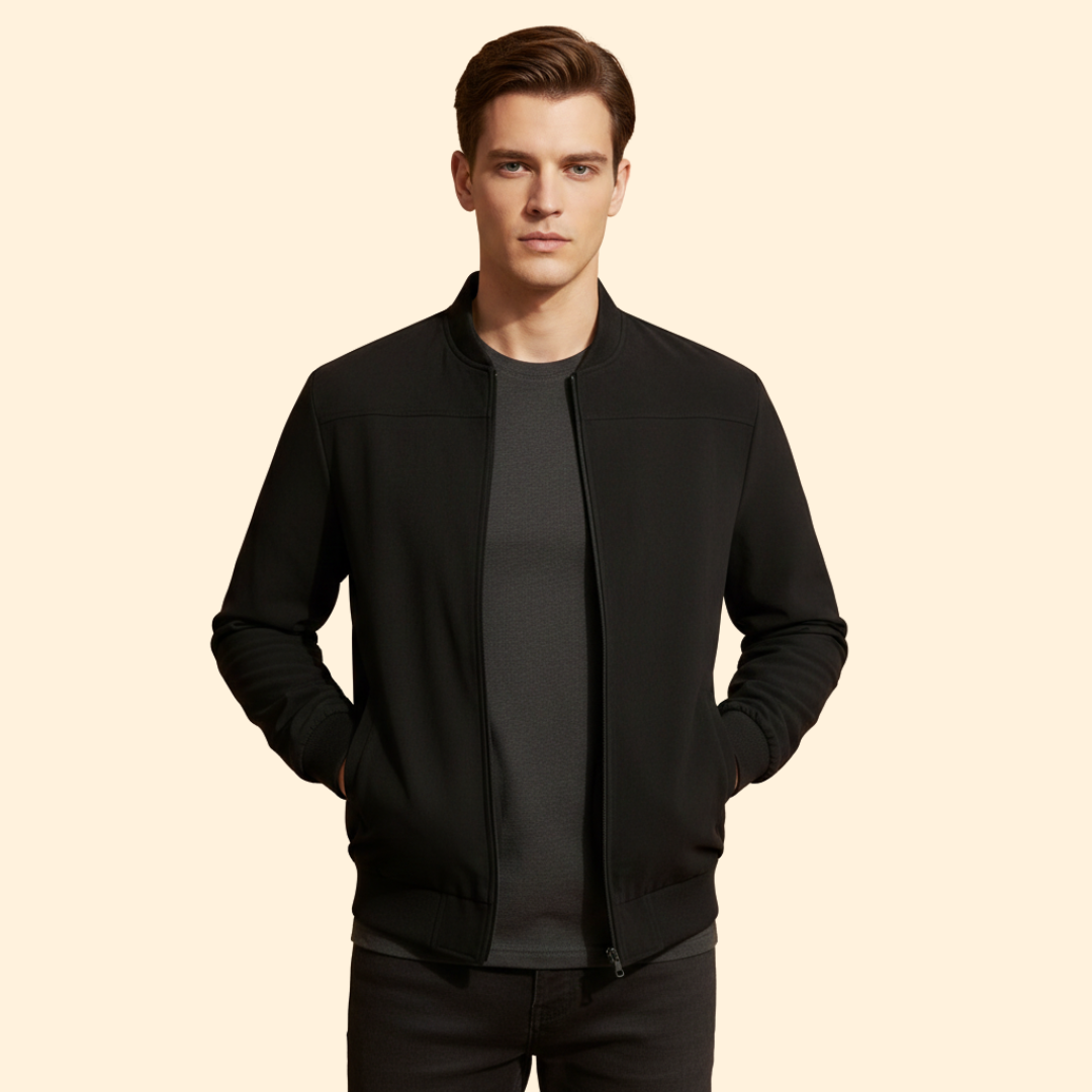 Men’s Suede Bomber Jacket with Ribbed Cuffs