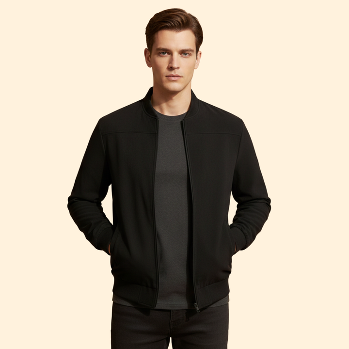Men’s Suede Bomber Jacket with Ribbed Cuffs