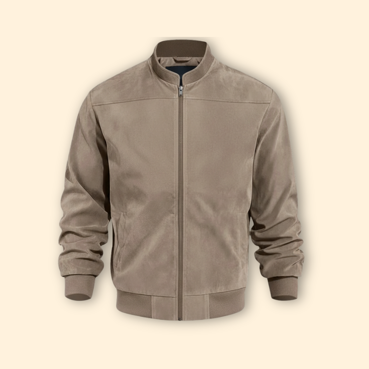Men’s Suede Bomber Jacket with Ribbed Cuffs