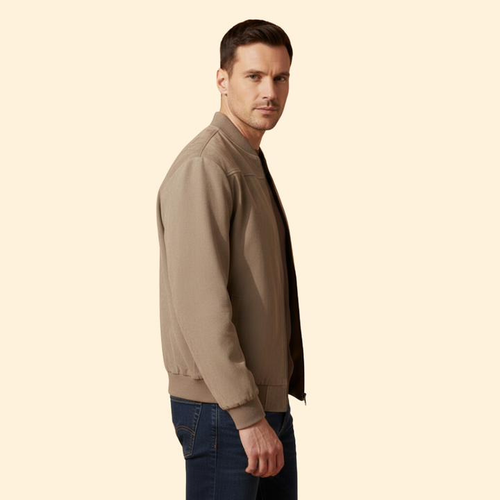 Men’s Suede Bomber Jacket with Ribbed Cuffs