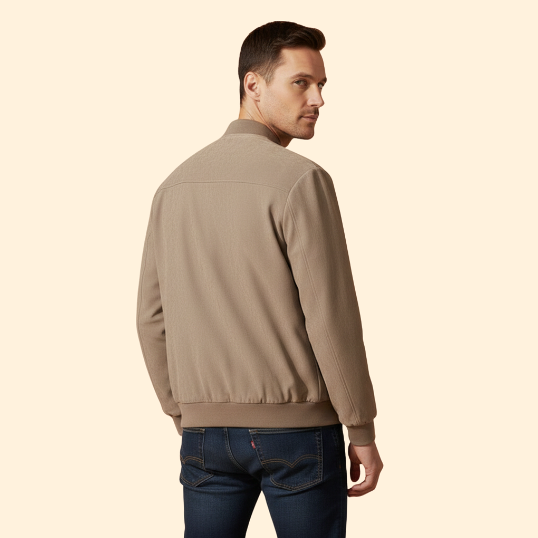 Men’s Suede Bomber Jacket with Ribbed Cuffs