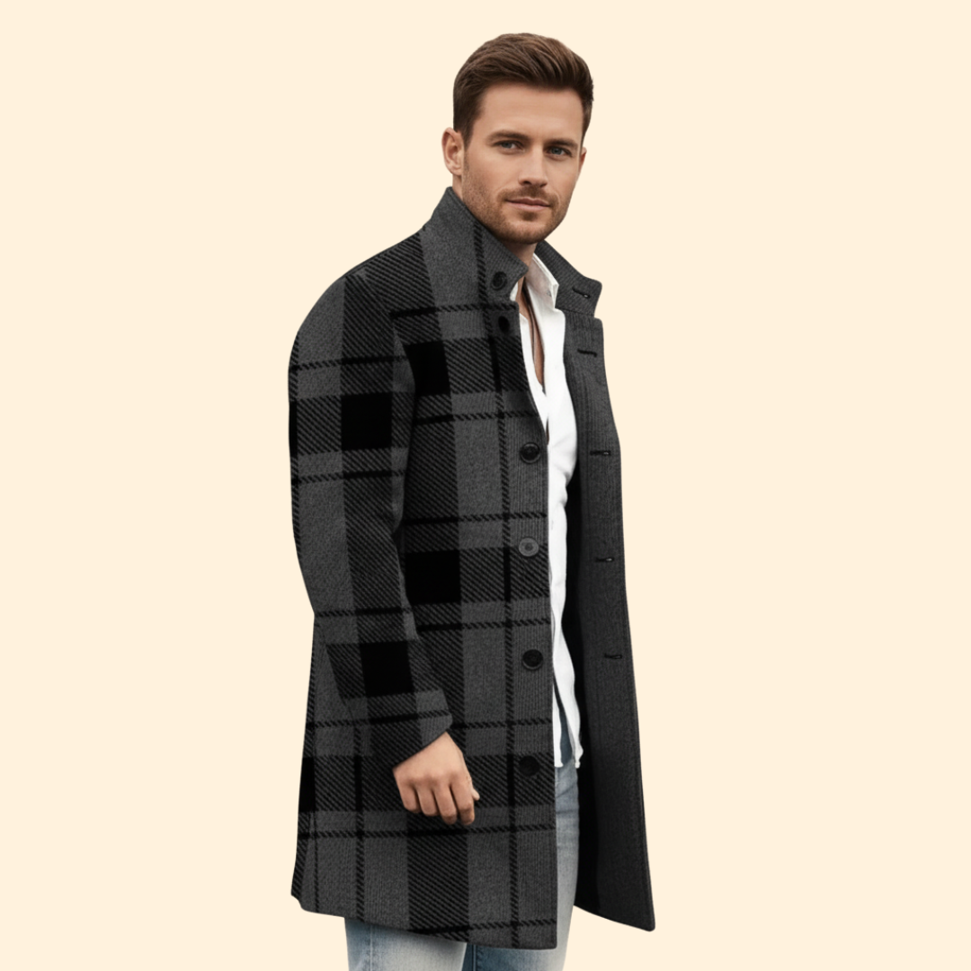 Men’s Coat with Plaid Pattern Design