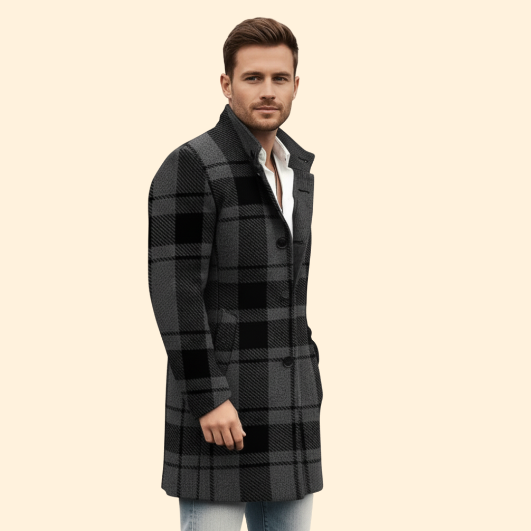 Men’s Coat with Plaid Pattern Design