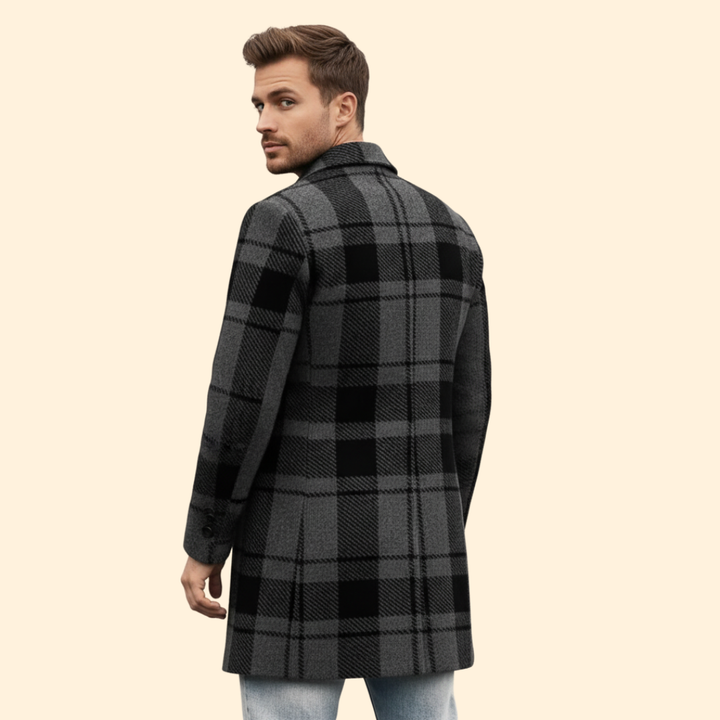 Men’s Coat with Plaid Pattern Design