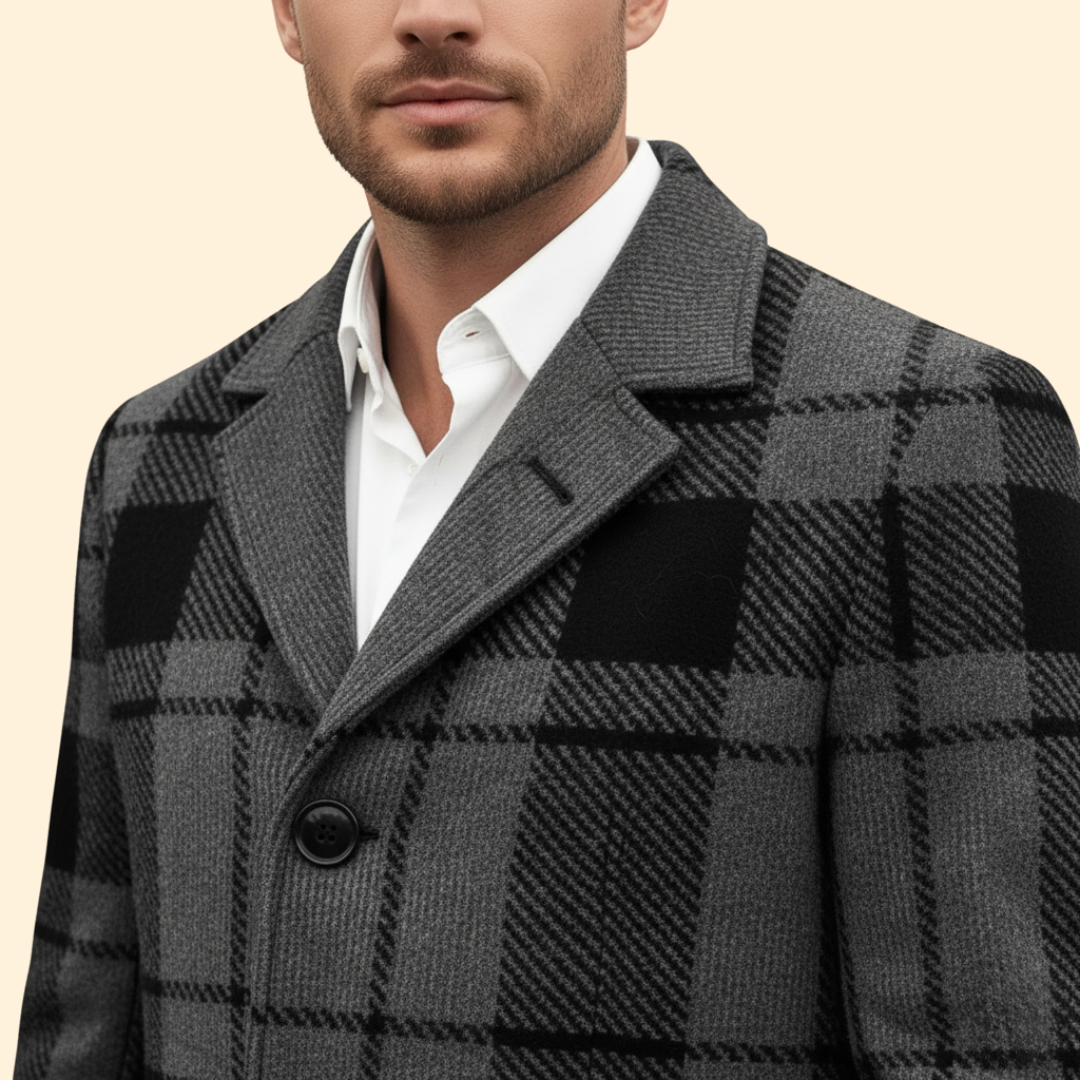 Men’s Coat with Plaid Pattern Design