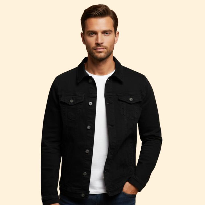 Men’s Denim Bomber Jacket with Chest Pockets
