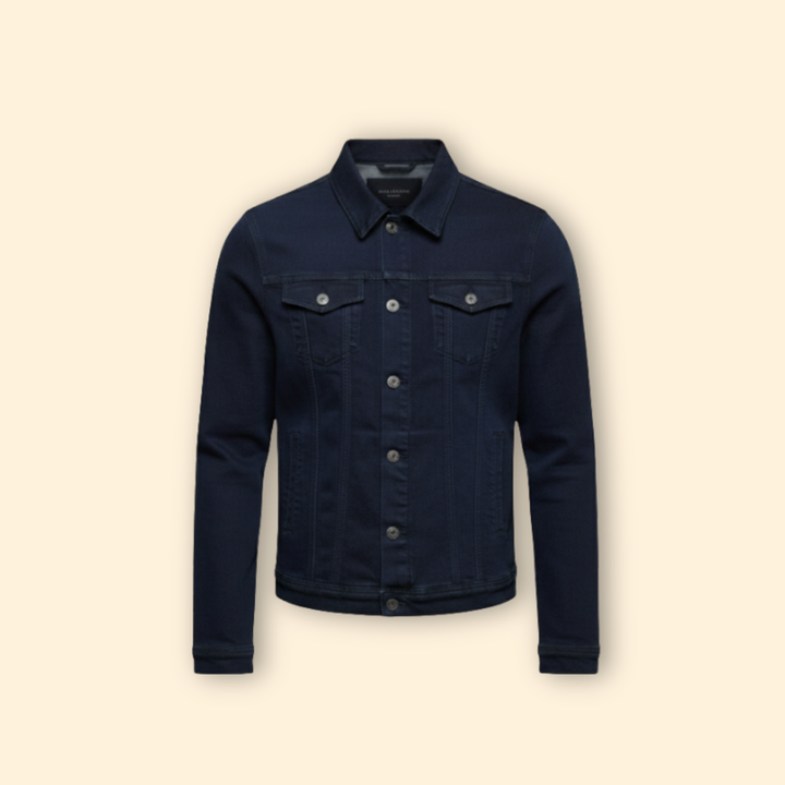 Men’s Denim Bomber Jacket with Chest Pockets