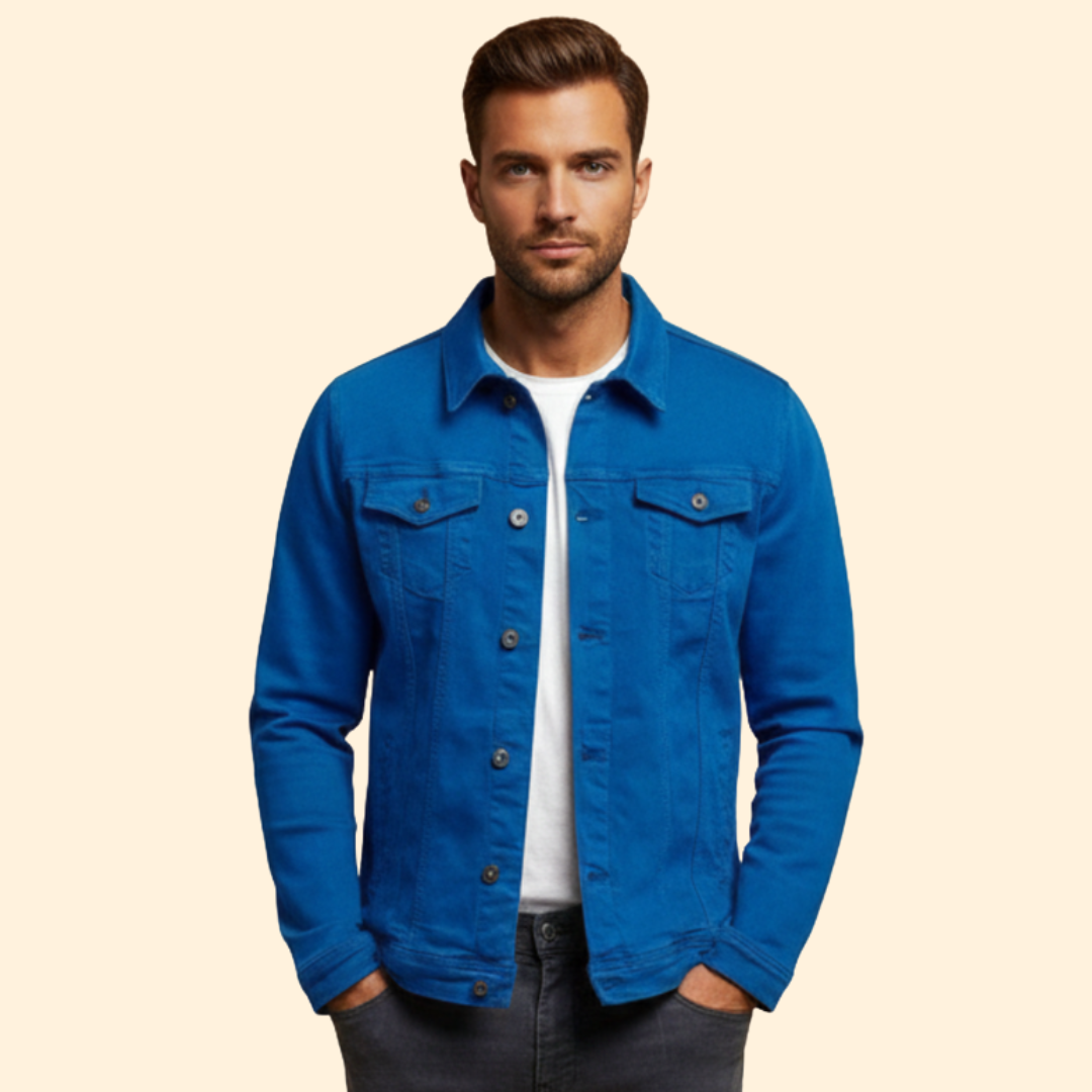 Men’s Denim Bomber Jacket with Chest Pockets